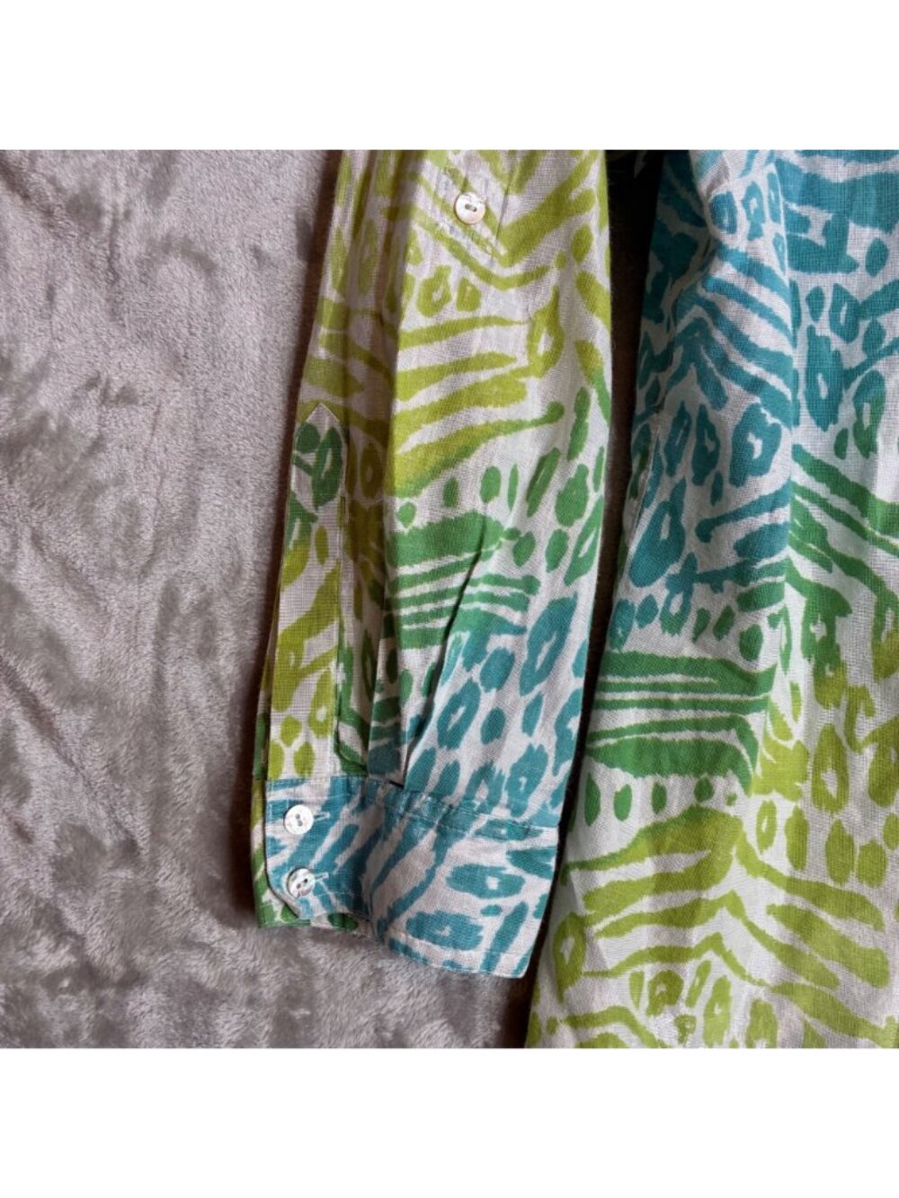 Ruby Rd Womens 22W Shirt Green Blue Abstract Print Cotton Blend Long Sleeve⁠ - Picture 5 of 7